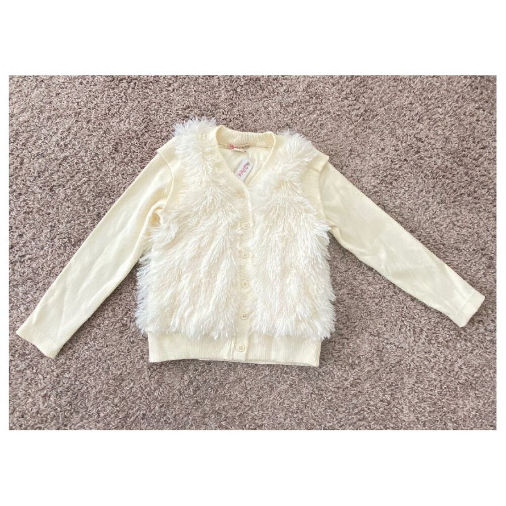 sz S/7 Ragdoll‎ & Rockets Cream Faux Fur Knit Girls Cardigan Button Down NWT